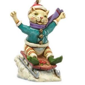Jim Shore HeartwoodCreek 2013 In Purrsuit of WinterFun Sledding Cat Ornament NWT